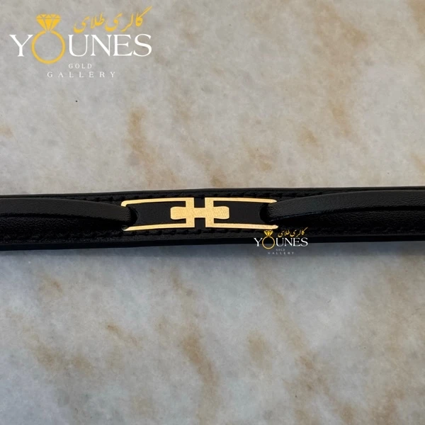 دستبند طلا چرم مردانه طرح هرمس L111